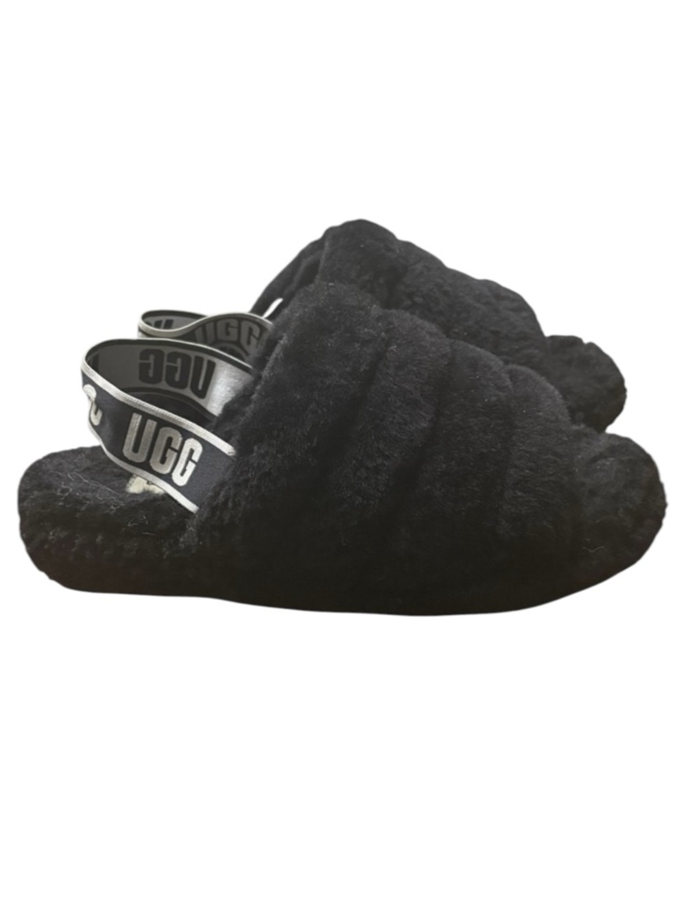 UGG "Fluff Yeah!" Platform Slide Logo Band in Classic Black Size 8 - Picture 2 of 10